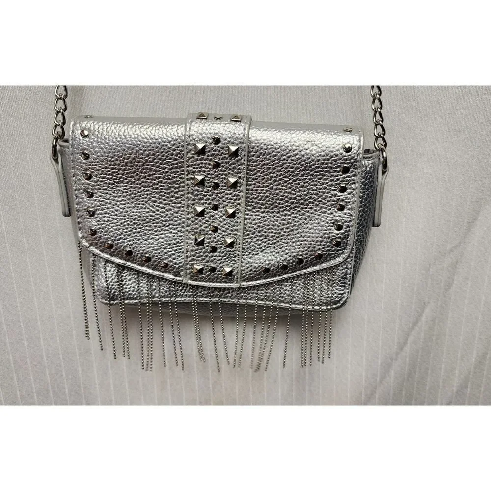 Justice Girls Silver Studded Crossbody Purse Bag With Adjustable Chain Strap